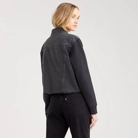 NWT Levi's Ex Boyfriend Hybrid Black Cropped Trucker Jacket Size Medium Large - Picture 4 of 5